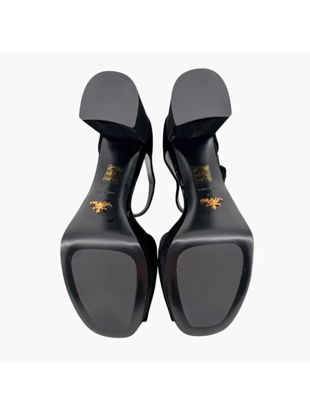 Prada Triangle Logo Platform Pumps Heels Sandals Black Velvet Size 41 US 11